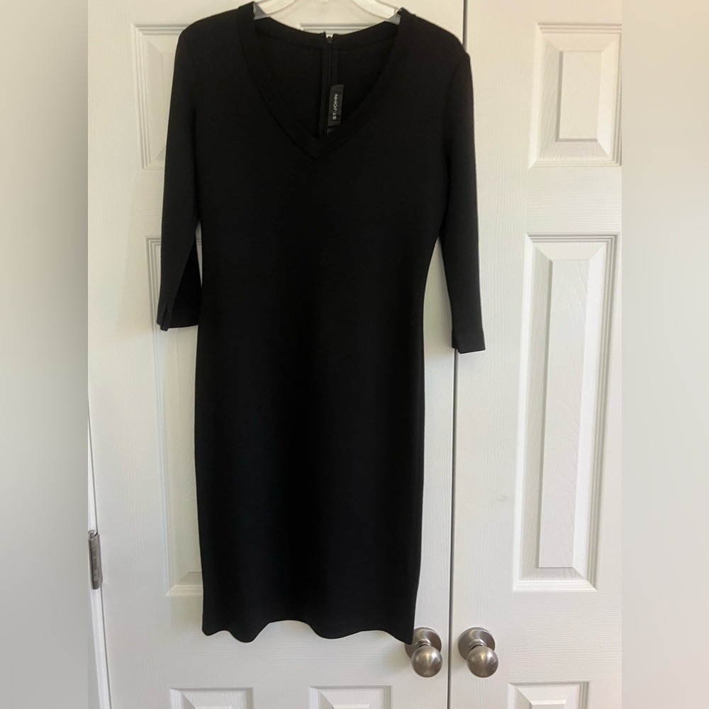 St John Black Knit Dress. 3/4 length sleeves. Size 2